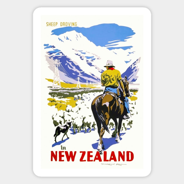 New Zealand Sheep Droving Vintage Poster 1930s Sticker by vintagetreasure